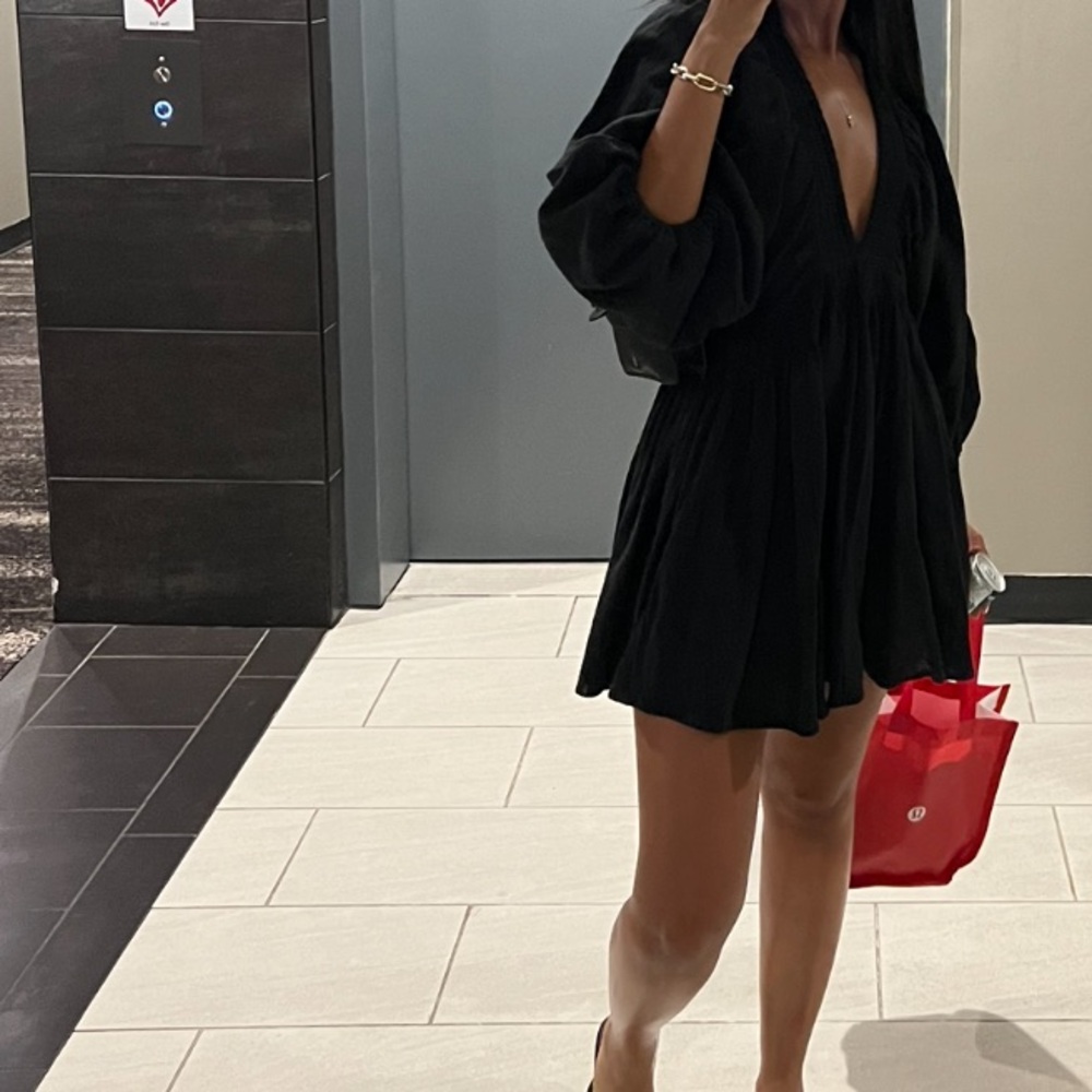 Free People Black Blouse with Deep V-Neck